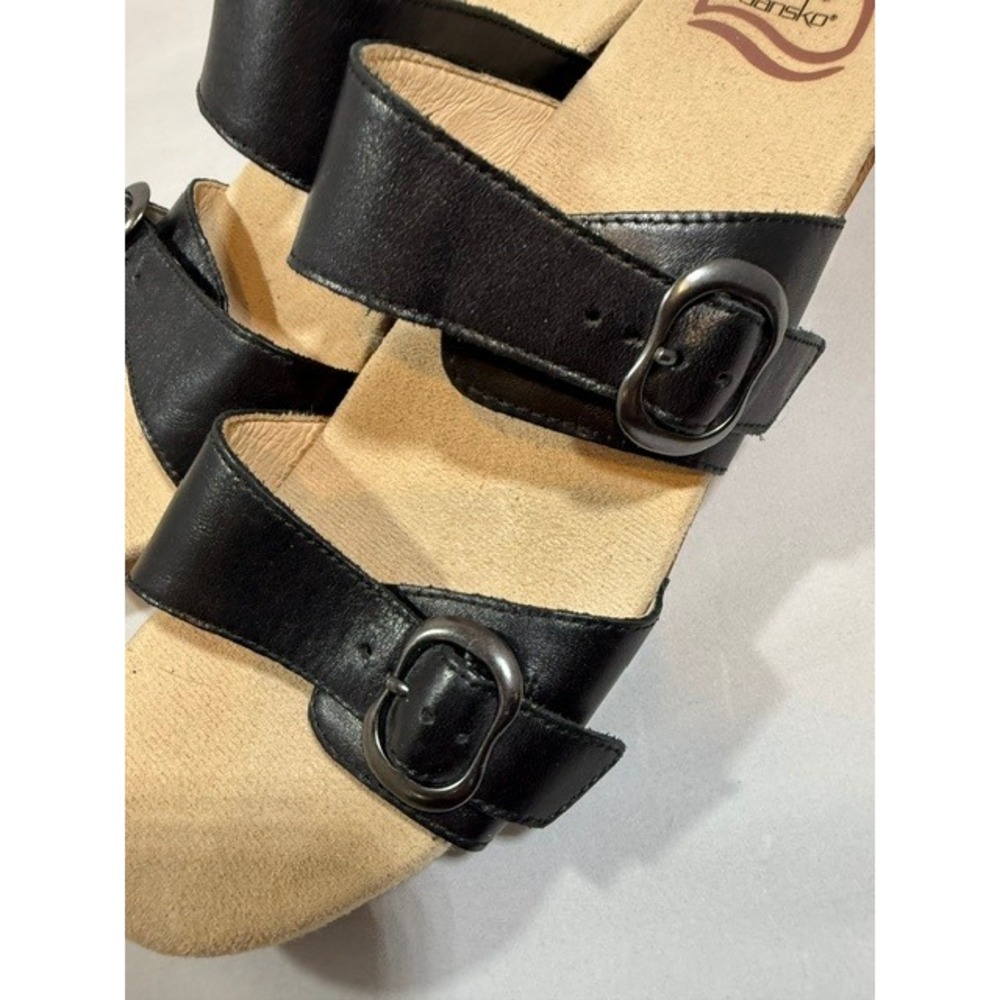 Dansko Black Leather Sophie Slip on Wedge Slide Sandals Adjustable Buckle 41 - Picture 5 of 13